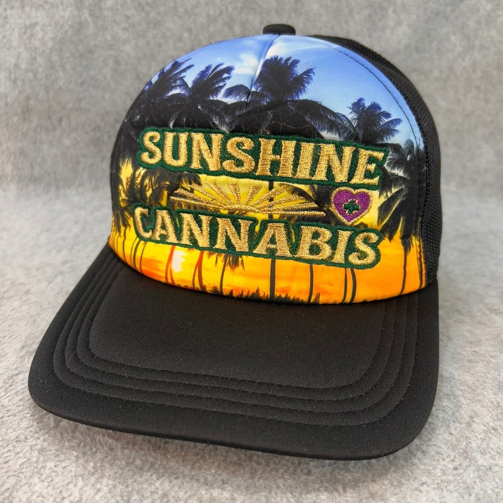 Sunshine Cannabis Sunset Mens Black Port Authority Trucker Hat Snapback OSFM
